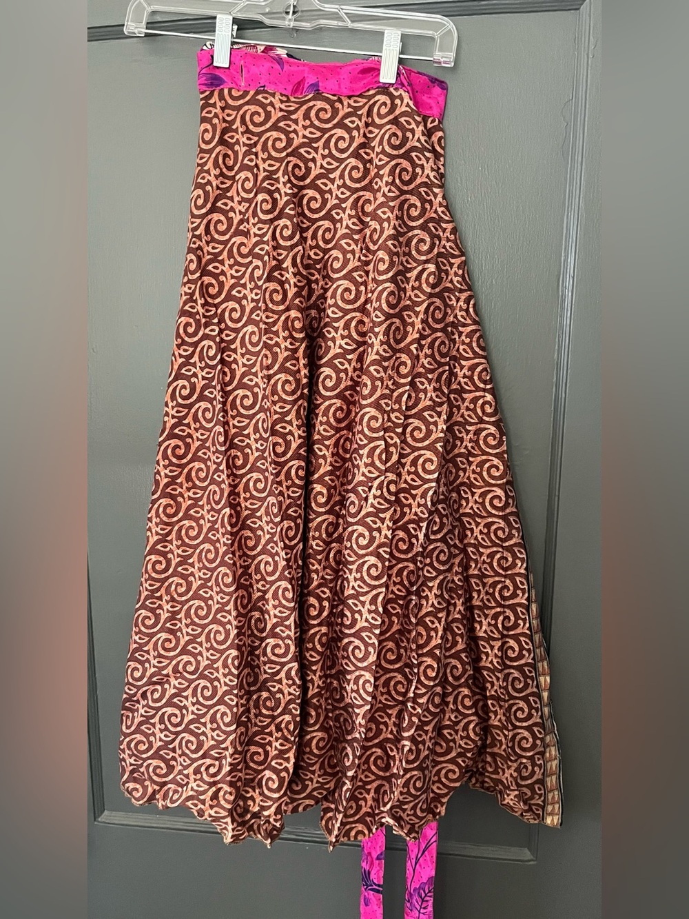 Authentic silk Sari reversible wrap skirt-Brown Swirl Print Women's Skirt